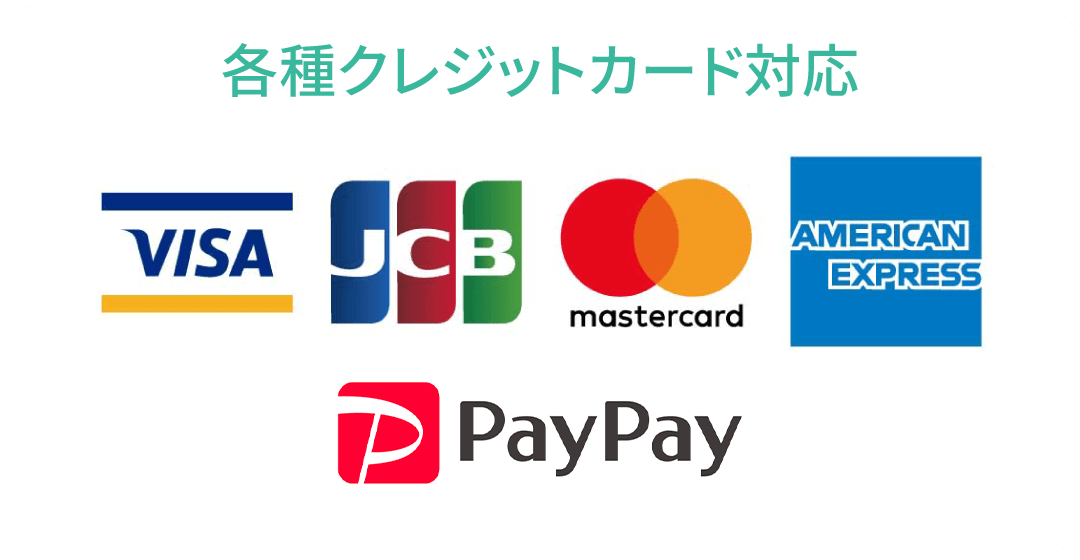 各種クレジットカード対応。VISA,JCB,mastercard,AMERICAN-EXPRESS,PayPay